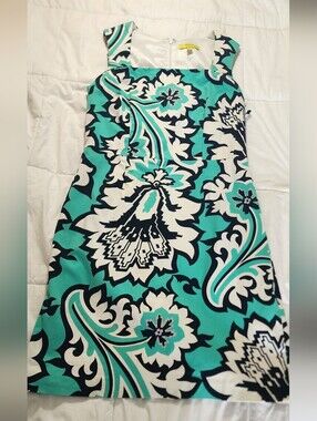 Banana Republic sz 10 Milly Collection Eden Navy Pool Green Floral Sheath Dress